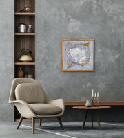 Tipping Points - Heart Art Original - on  grey wall; grey carpet; light colored armchair, round when tea table