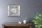 Tipping Points - Heart Art Original - on grey wall - above small wooden table with vase and next to plant