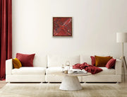 Planet B - Heart Art Original  - on light off white wall in living area with white couch and red cushions