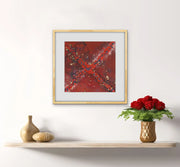 Planet B - Heart Art Original  - on white grey wall in living room area above wooden shelf