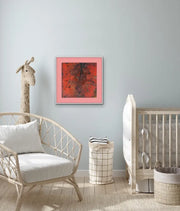 In The Beginning There Was Hot Magma Mixed Media Painting Original Heart Art Painting - on light grey wall - in child’s  room