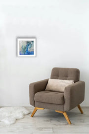 Open Your Eyes - Heart Art Original - on light grey blue wall - in reading space with brown chair