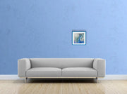 Open Your Eyes - Heart Art Original - on light blue wall - with grey couch
