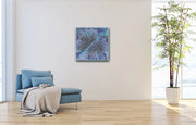 Milky Way Galaxy In room with parquet floor and hanging on off white wall