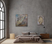 Queen Earth - Heart Art Original - on grey green wall in sleeping area