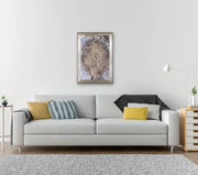 Queen Earth - Heart Art Original - on light grey wall with grey couch