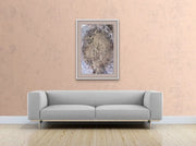 Queen Earth - Heart Art Original - on pink peach wall with grey couch