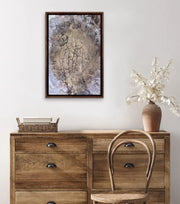 Queen Earth - Heart Art Original - on light grey wall with wooden sideboard