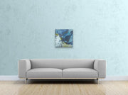 Blow Away Bad Memories - Heart Art Original  -  on light grey wall with grey couch