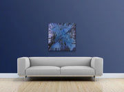 Show Love To Planet Earth - HEART Art Original - on grey  blue wall - with grey couch