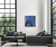Show Love To Planet Earth - HEART Art Original - on ligh white grey wall - with expansive grey couch