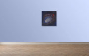 The Earth’s Origins - a Big Bang - Heart Art  Original - on light blue wall in room with parquet floor
