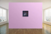 The Earth’s Origins - a Big Bang - Heart Art  Original - on light pink wall in room with parquet floor and big windows